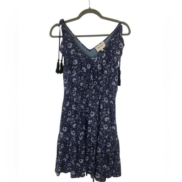 Miss Me Dresses & Skirts - Floral Blue Sleeveless SunDress by Miss Me Tassle Ties Smocked Waist Tiered Hem